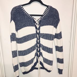 blue and white striped sweater